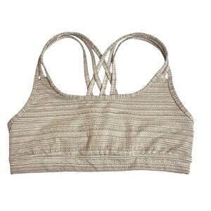 ATHLETA Tan Jacquard Fully Focused Sports Bra Strappy Active Yoga Women's Medium